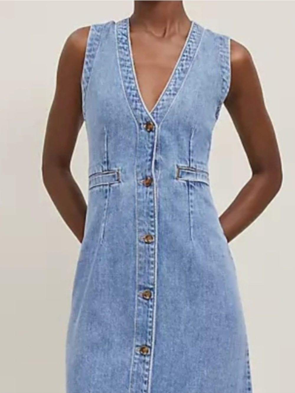 Ann Taylor Light Blue Denim Maxi Dress with Button Front